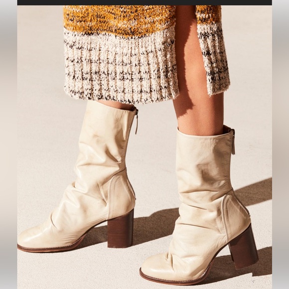 Free People Elle Block Heel Boots Beige - Picture 11 of 11